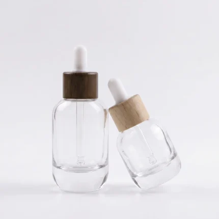 BOTOL DROPPER KOSMETIK AKSEN KAYU BAHAN GLASS (KACA) BENING TRANSPARAN)