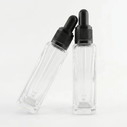 BOTOL KOSMETIK DROPPER BENTUK SQUARE BAHAN GLASS (KACA) BENING TRANSPARAN
