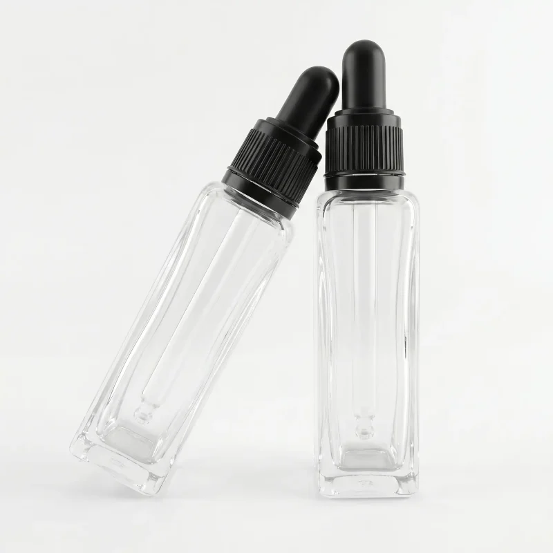 BOTOL KOSMETIK DROPPER BENTUK SQUARE BAHAN GLASS (KACA) BENING TRANSPARAN