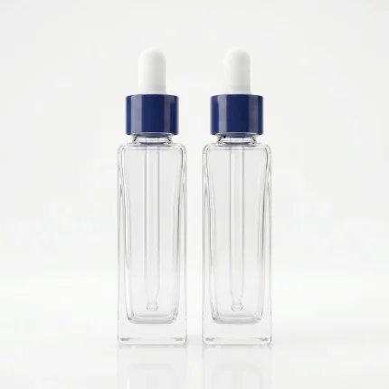 BOTOL KOSMETIK DROPPER BENTUK SQUARE BAHAN GLASS (KACA) BENING TRANSPARAN