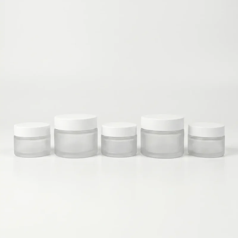 POT JAR KOSMETIK PREMIUM WARNA BENING FROSTED DENGAN CAP PUTIH GLOSSY
