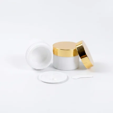 POT JAR KOSMETIK PREMIUM WARNA PUTIH DOFF DENGAN CAP GOLD METALIK