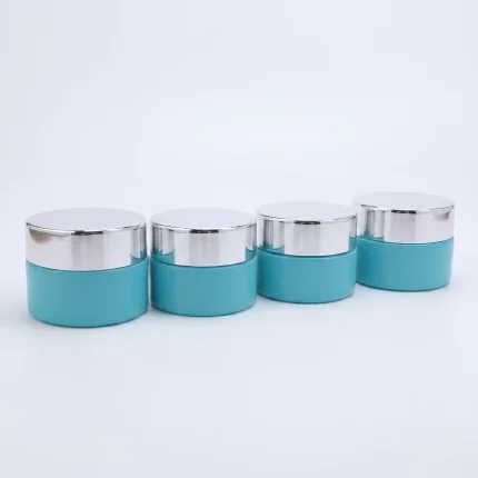 POT JAR KOSMETIK WARNA BIRU DENGAN CAP METALIK SILVER