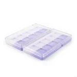 kemasan kosmetik EYESHADOW CASE ES2138A varian warna ungu dengan gradasi putih dan cap transparan