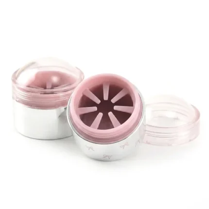 kemasan kosmetik JAR LIP BALM LG5082B varian warna silver dengan aksen pink dan cap transparan