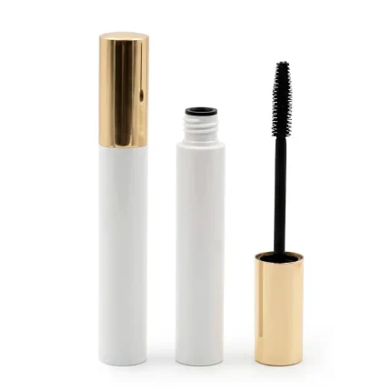 kemasan kosmetik MASCARA TUBE RY-T18004-2 varian warna putih dengan aksen gold metalik