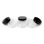 kemasan kosmetik POT POWDER M101-E varian warna bening transparan dengan cap hitam