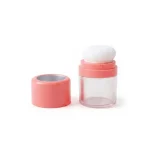 kemasan kosmetik POT POWDER M105-1 varian warna bening transparan dengan aksen coral pink