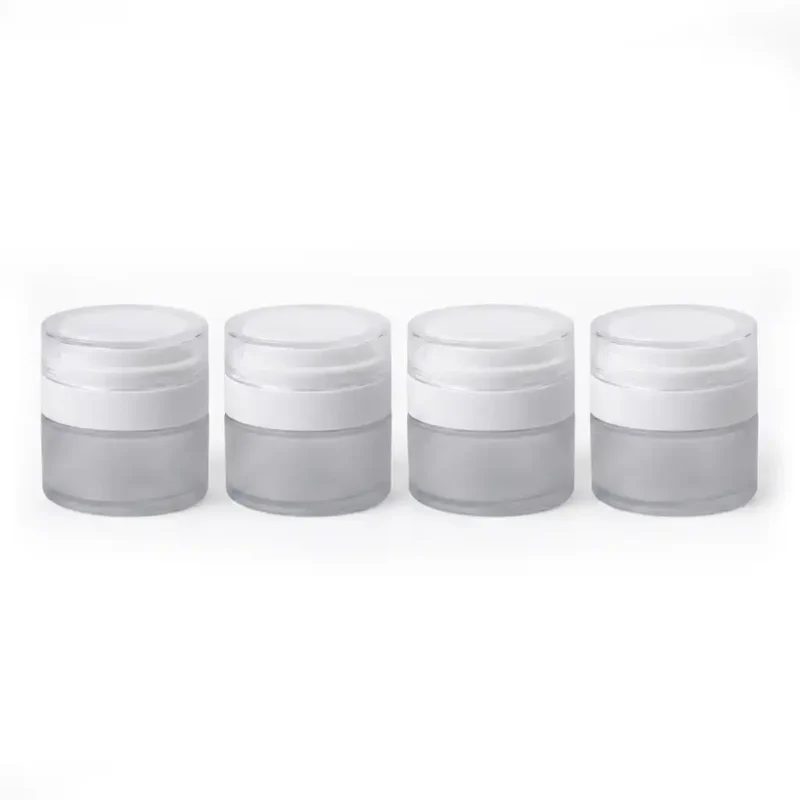kemasan POT KACA CAP AKRILIK PUTIH varian warna putih frosted dengan cap glossy