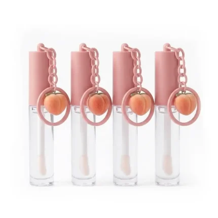 kemasan botol lip gloss bentuk silinder satu sisi dengan aplikator tebal dan gantungan kunci lucu