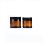 kemasan kosmetik GLASS JAR HJ-G0225-SERIES varian warna amber cap hitam