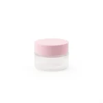kemasan kosmetik POT FROSTED CAP PINK varian warna bening frosted dengan cap pink glossy