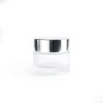 kemasan kosmetik POT KACA 10 GRAM FROSTED TUTUP SILVER varian warna bening frosted dengan cap metalik silver