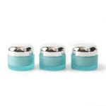 kemasan kosmetik POT KACA BLUE CAP JAMUR varian warna biru frosted dengan cap silver metalik
