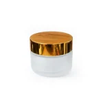 kemasan kosmetik POT KACA FROSTED CAP GOLD varian warna putih frosted dengan cap gold