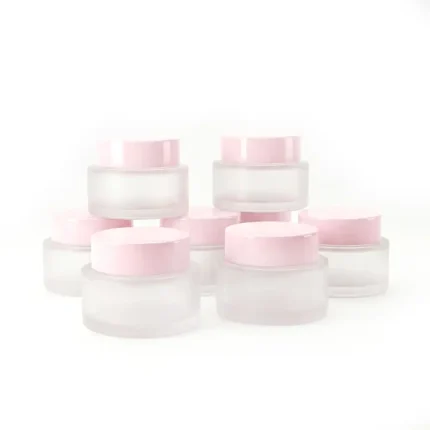 kemasan pot kosmetik bentuk silinder bahan kaca frosted premium