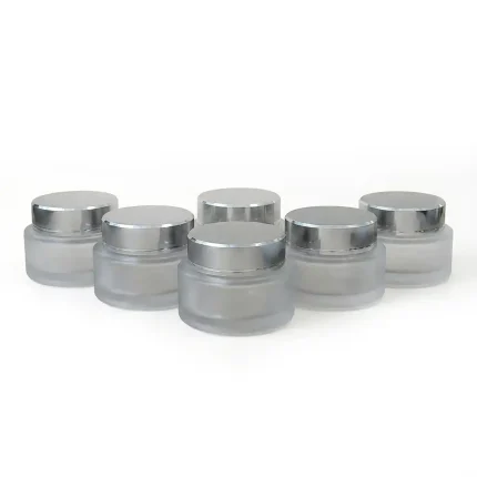 kemasan pot kosmetik bentuk silinder bahan kaca frosted premium