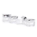 kemasan POT ACRYLIC SQUARE SILVER varian warna bening transparan dengan cap silver metalik