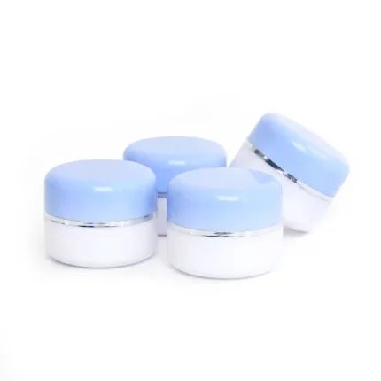 kemasan POT PP 12 GR PUTIH - BIRU MUDA varian warna putih - biru dengan ring silver metalik