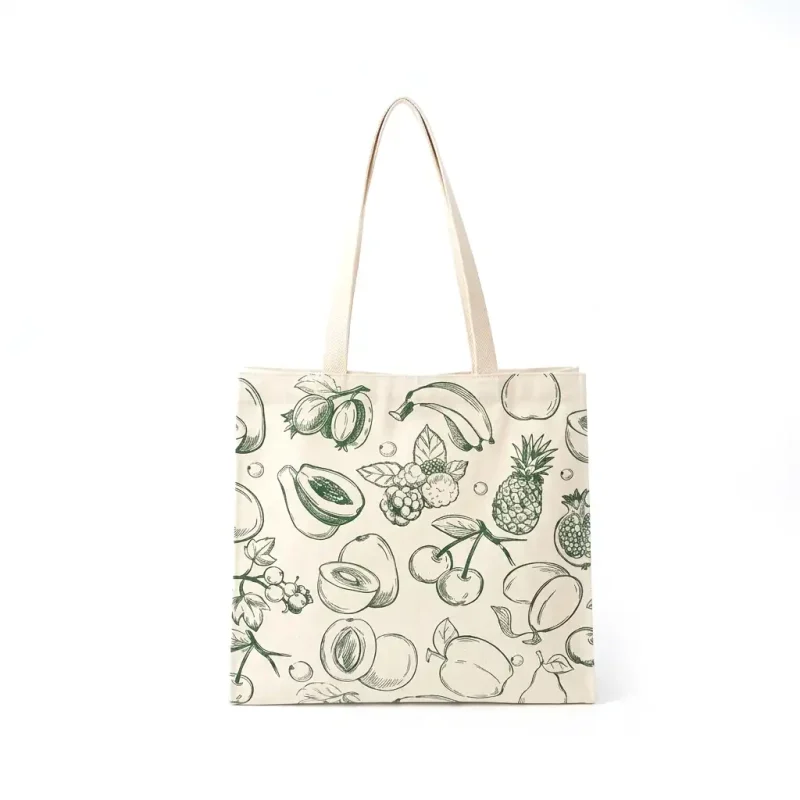Home 29 merchandise COTTON CANVAS TOTTE BAG 6 dengan varian warna putih dan corak buah warna hijau
